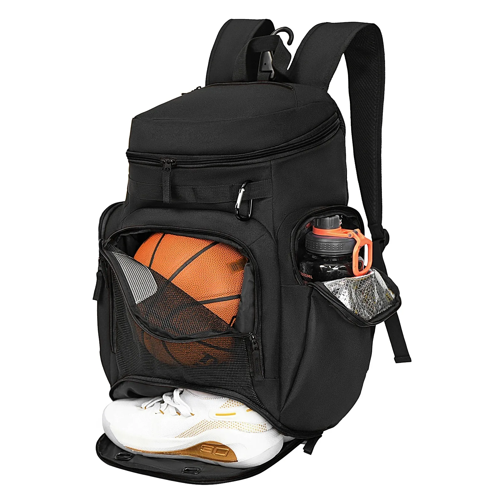 Large Sports Backpack With Ball and Shoe Compartment Gym Bag for Basketball Water Bottle & Lap Storage Fitness Sports Bag