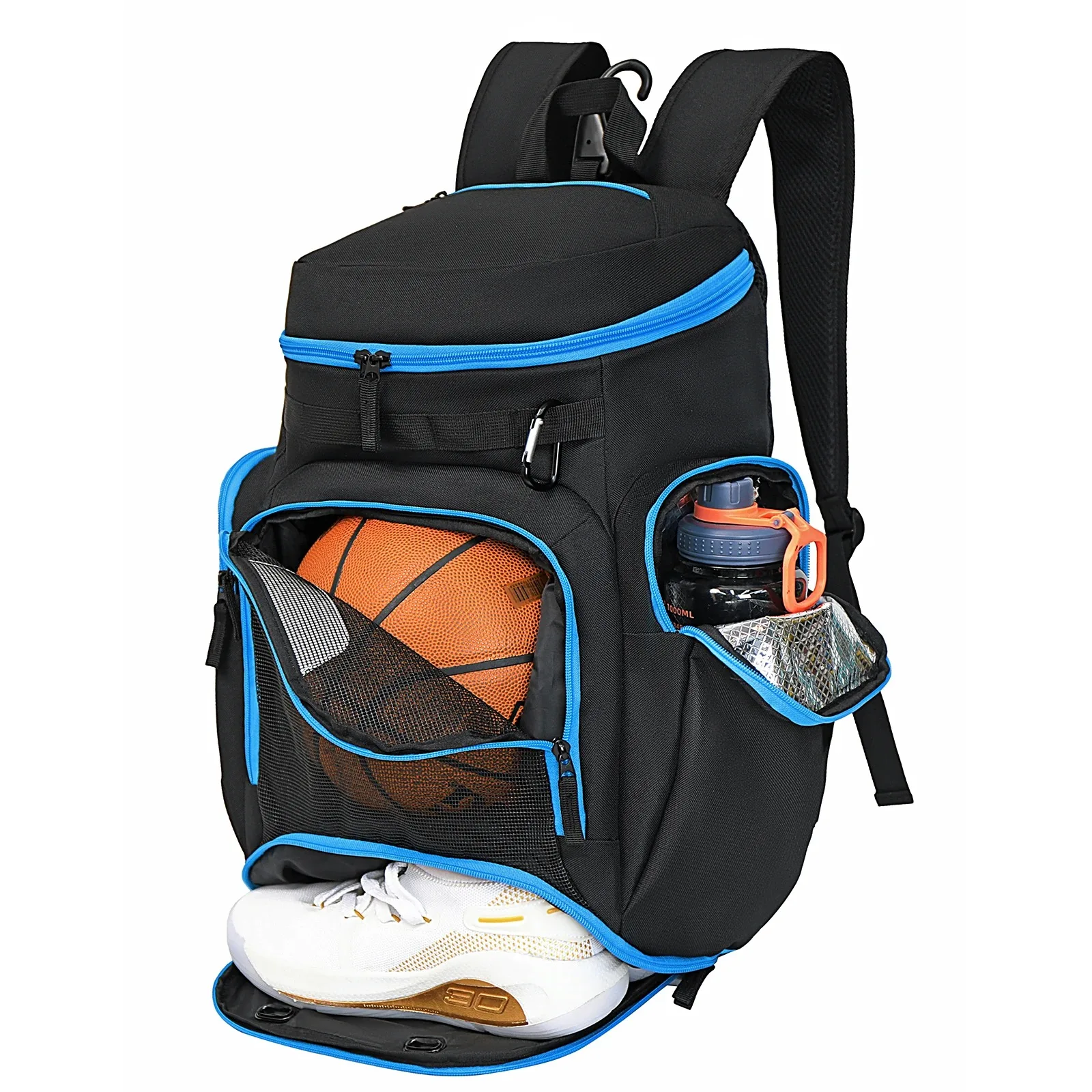 Large Sports Backpack With Ball and Shoe Compartment Gym Bag for Basketball Water Bottle & Lap Storage Fitness Sports Bag - 图片 3