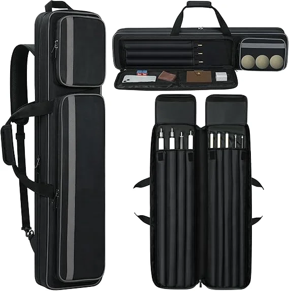 Hot Sale Source Manufacture Pool Cue Case Soft Padded Multi-Pocket Billiard Stick Bag Backpack Straps Accommodates Snooker