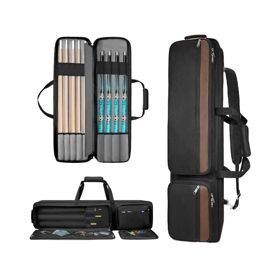 Hot Sale Source Manufacture Pool Cue Case Soft Padded Multi-Pocket Billiard Stick Bag Backpack Straps Accommodates Snooker - 图片 2