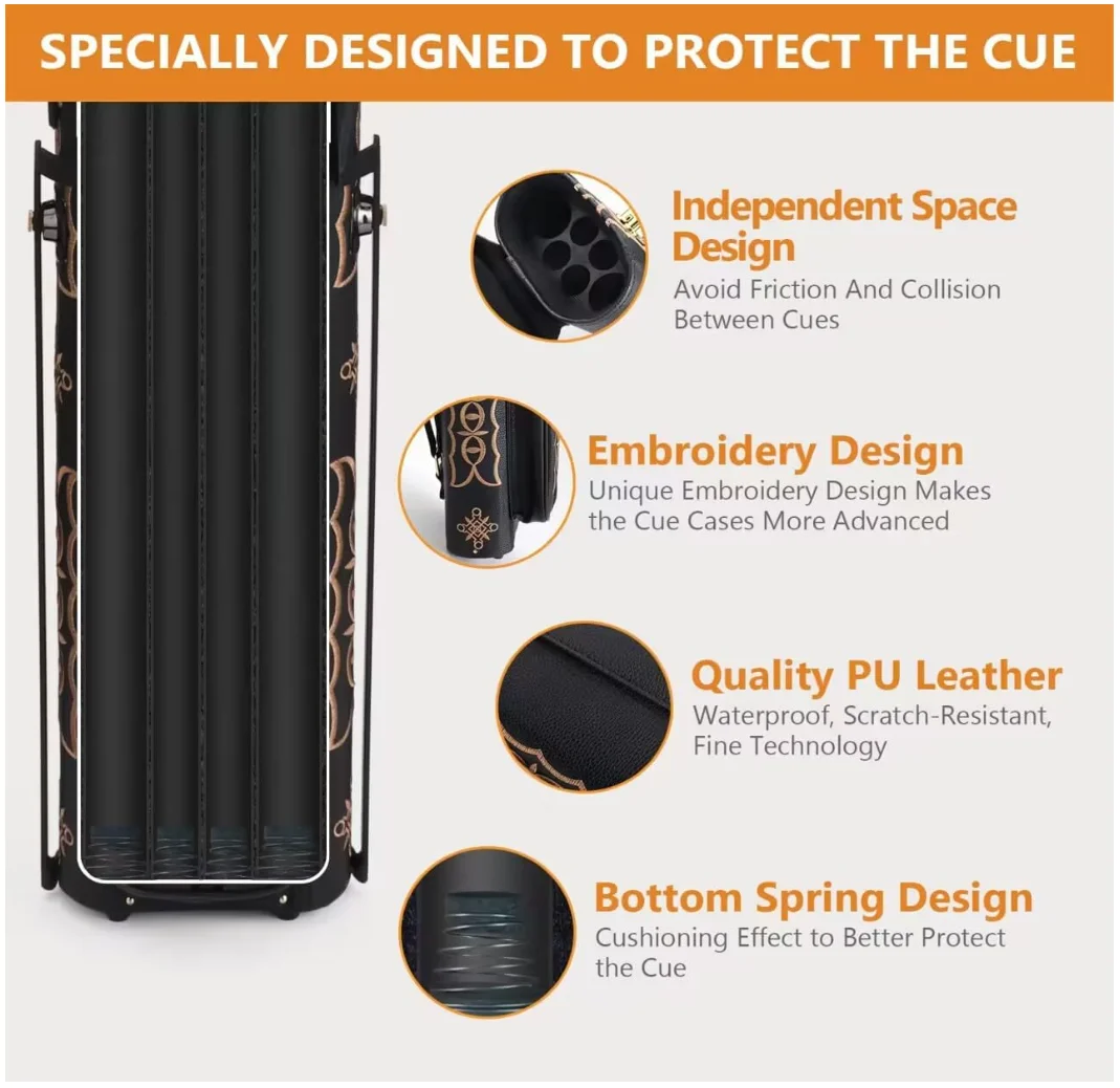 Factory Waterproof Billiard Cue Case Oem Snooker Billiard Stick Bag Custom Logo 2 Cue Butts and 4 Cue Shafts - 图片 5