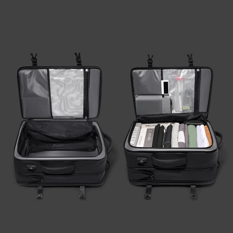 Expandable Anti-theft USB Charging Laptop Bag for Men Travel Waterproof Leather Laptop Backpack - 图片 6