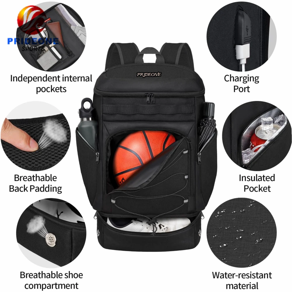 Customized 2025 Large Sports Bag with Separate Ball Holder & Shoes Compartment Outdoor Basketball Backpack - 图片 4