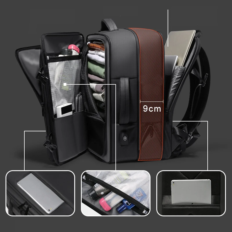 Expandable Anti-theft USB Charging Laptop Bag for Men Travel Waterproof Leather Laptop Backpack - 图片 4