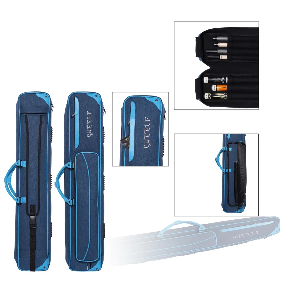 Cueelf Blue Pool Cue Case 3B4S Pool Cue Carrying Case Pool Cue Bag  Holds 3 Butts and 4 Shafts Multiple Accessory Pockets - 图片 2