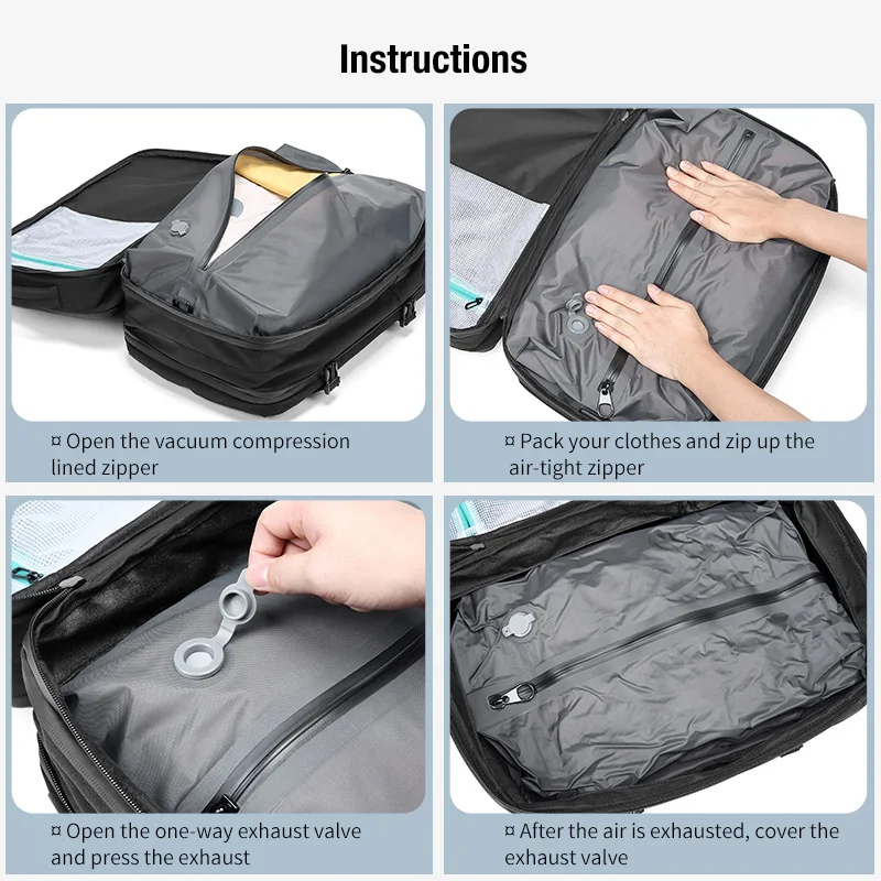 Custom logo Vacuum Compression System Backpack Expandable Anti-theft Bagpack Back Pack Travel Laptop Bag Backpacks - 图片 4