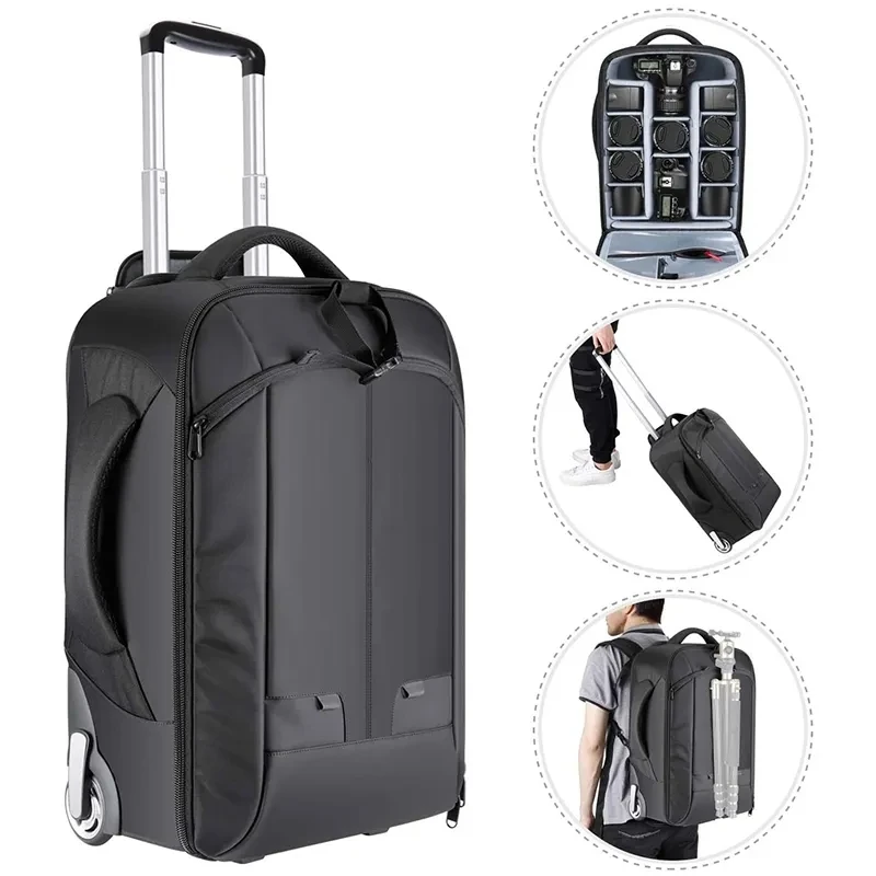 Custom Waterproof Travel Large Capacity Camera Video Roller Bag Digital Gear DSLR Camera Bag With Wheels Trolley Camera Backpack