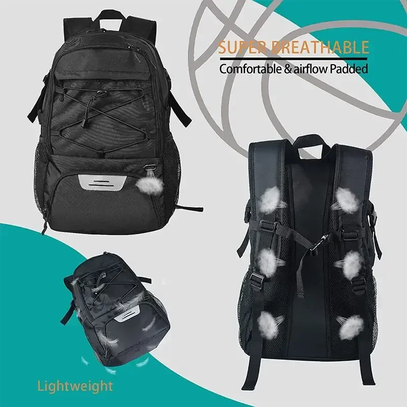 Large Duffel Basketball Bag Ball Holder Compartment Zipper Closure Outdoor Fashion Gym Bag Football Backpack - 图片 3