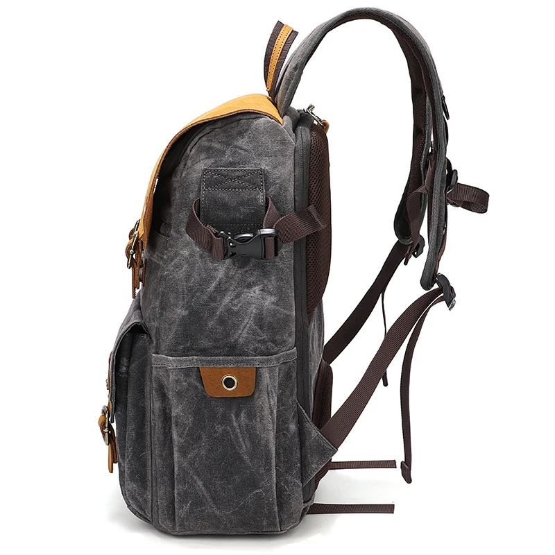Outdoor Digital Gear Camera Travel Bags Waxed Canvas Back Pack Photography Backpack With 15.6 Laptop Compartment - 图片 4