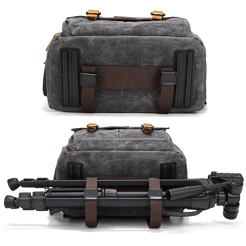 Outdoor Digital Gear Camera Travel Bags Waxed Canvas Back Pack Photography Backpack With 15.6 Laptop Compartment - 图片 6