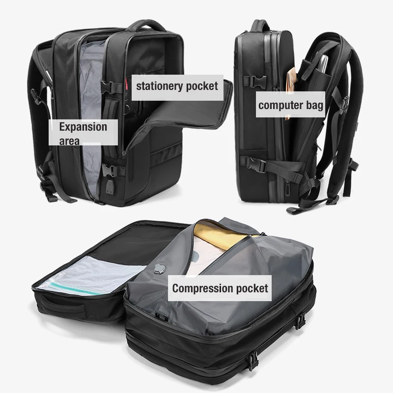 Custom logo Vacuum Compression System Backpack Expandable Anti-theft Bagpack Back Pack Travel Laptop Bag Backpacks - 图片 5