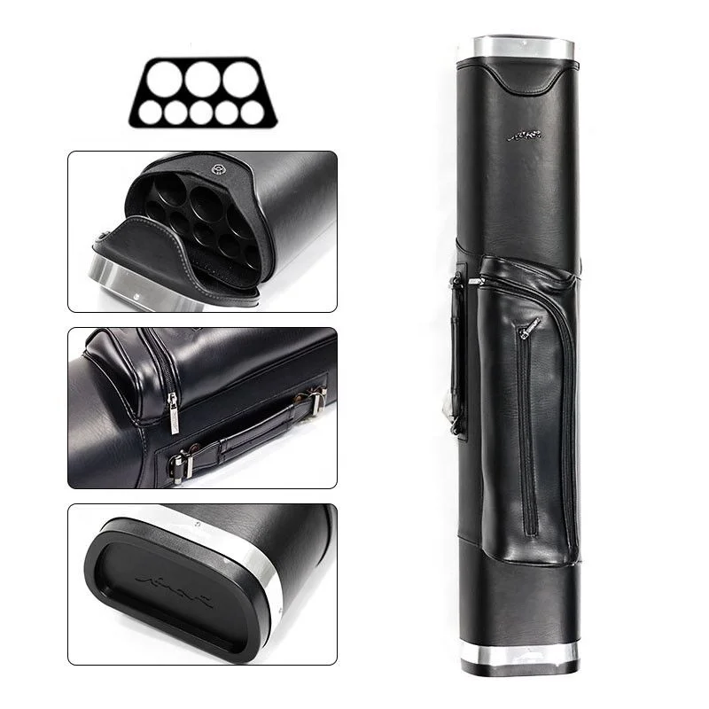 Premium  Leather Black  Color 3B5S 1/2 Billiard Pool Cue Case Bag 8  Holes - 图片 3