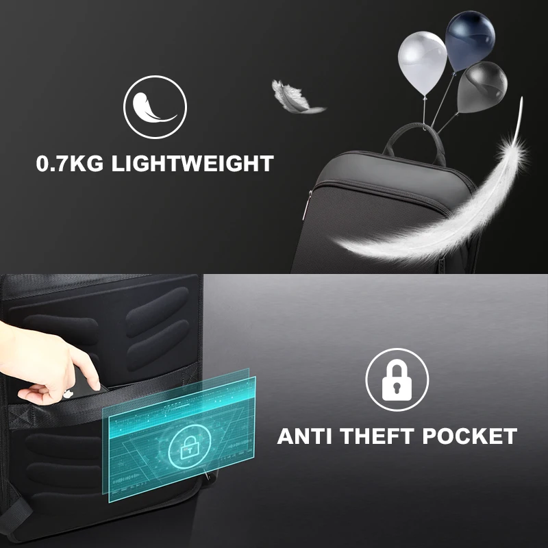 Bopai Unisex Business Lightweight Smart Usb Charging Rucksack 15 Commute College Bag Custom Anti Theft Men Slim Laptop Backpack - 图片 5