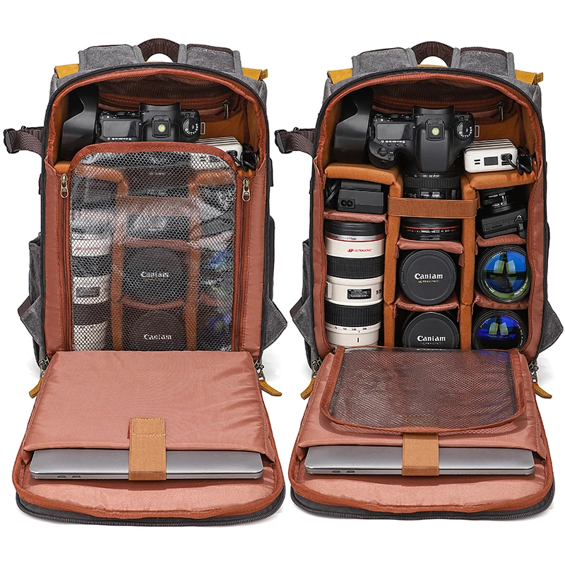 Outdoor Digital Gear Camera Travel Bags Waxed Canvas Back Pack Photography Backpack With 15.6 Laptop Compartment - 图片 3