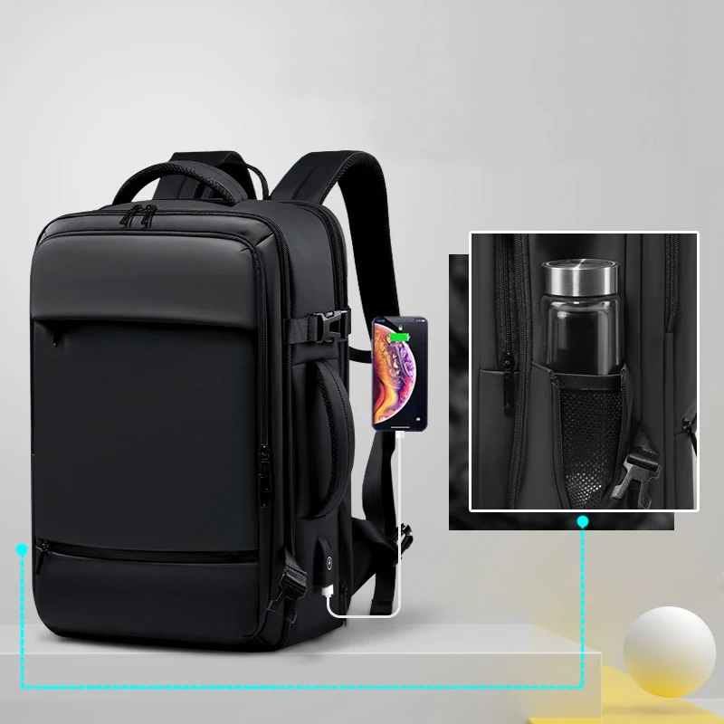 Expandable Anti-theft USB Charging Laptop Bag for Men Travel Waterproof Leather Laptop Backpack - 图片 3