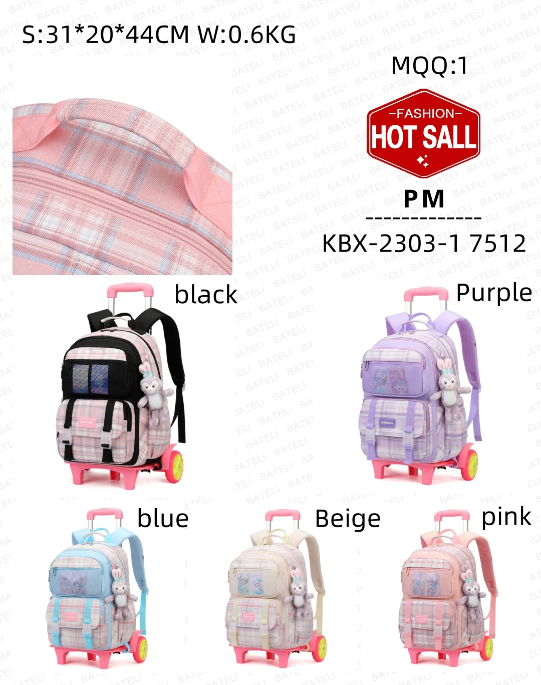 2023 New Trolley Schoolbag Primary School Girls Grades 1-6 Princess Wheel Children'S Backpack - 图片 2
