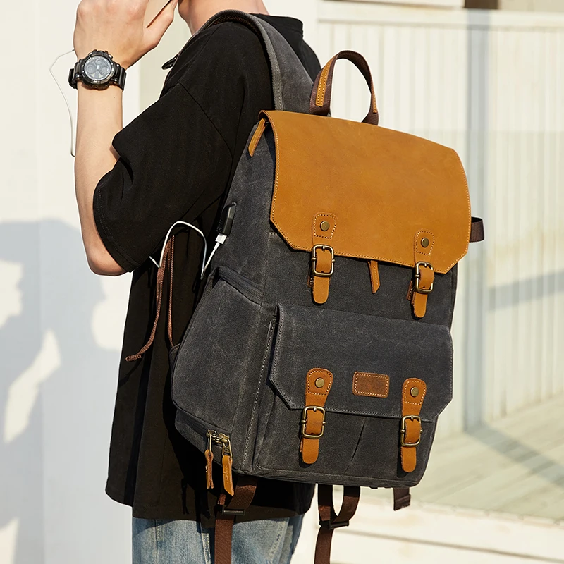 Outdoor Digital Gear Camera Travel Bags Waxed Canvas Back Pack Photography Backpack With 15.6 Laptop Compartment - 图片 2