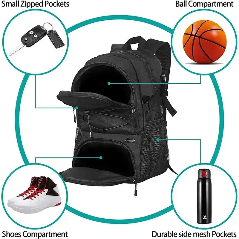 Large Duffel Basketball Bag Ball Holder Compartment Zipper Closure Outdoor Fashion Gym Bag Football Backpack - 图片 4