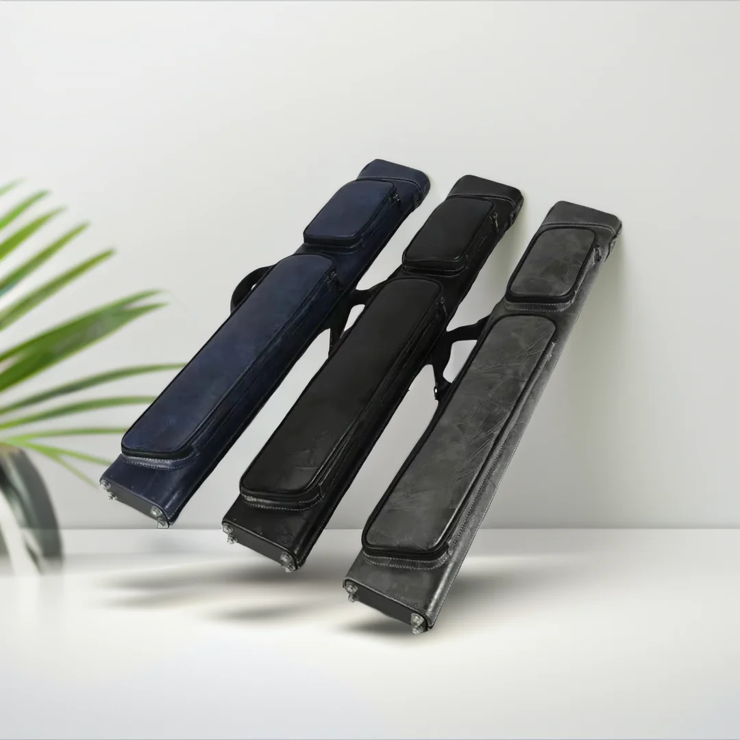 Wholesale Durable Advanced XL Leather 1/2 Pool Cue Bag Snooker Billiard Cue Stick Storage 3B4S Nine-ball Portable Pool Cue Case