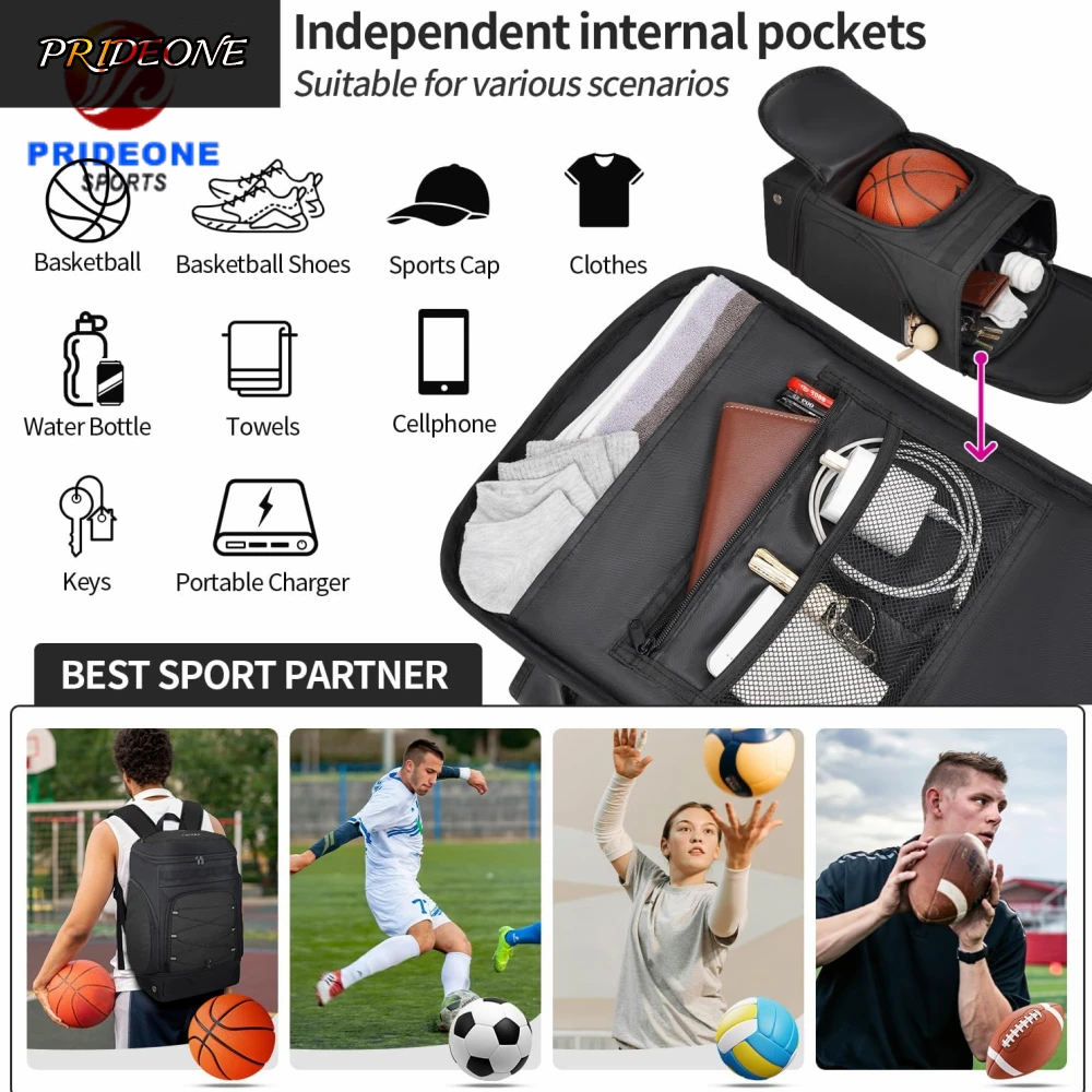 Customized 2025 Large Sports Bag with Separate Ball Holder & Shoes Compartment Outdoor Basketball Backpack - 图片 5