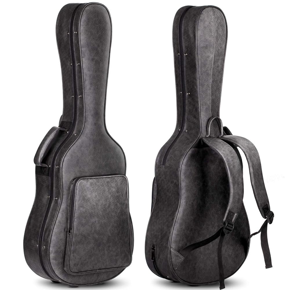 CAHAYA Acoustic Guitar Case Waterproof Hardshell 0.8in Thick Padding Waterproof PU Design Easy Cleaning with 3 Pockets and Storage Box Inside Guitar Hard Case for 40 inch...