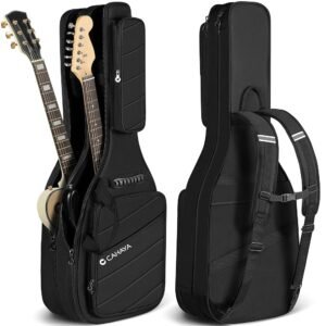 CAHAYA Dual Electric Guitar Gig Bag - Padded for 2 Guitars, Fits ST, TELE & LP - Black Backpack with Adjustable Straps CY00378-1