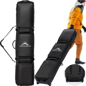 Double Rolling Ski Bag Padded Waterproof Snowboard Bag with Wheels for Air Travel Wheeled Ski Bag for Snowboard or Skis Accommodates Ski Boot