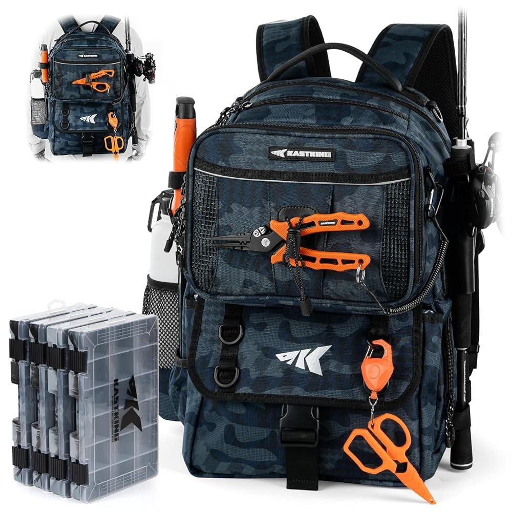 KastKing BaitSpace 50L Fishing Tackle Backpack with Removable Bait Binder,2 Rod Holders Storage Fishing Gear and Equipment