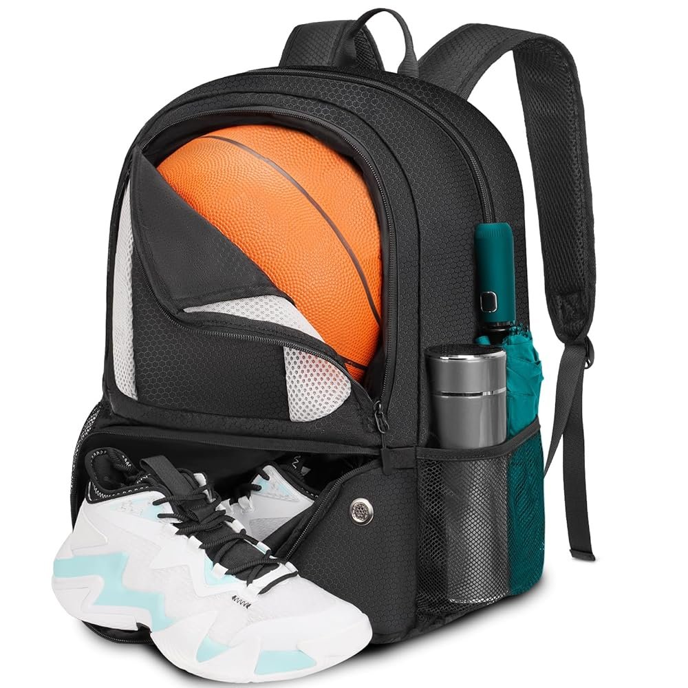 YOREPEK Basketball Backpack, Lightweight Basketball Bag with Ball Holder & Shoes Compartment, Sports Backpack Training Equipment Fit Soccer Volleyball Football